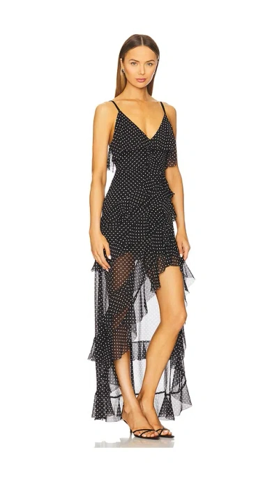 Alice And Olivia Laverne Ruffled Polka-dot Georgette Maxi Dress In Black