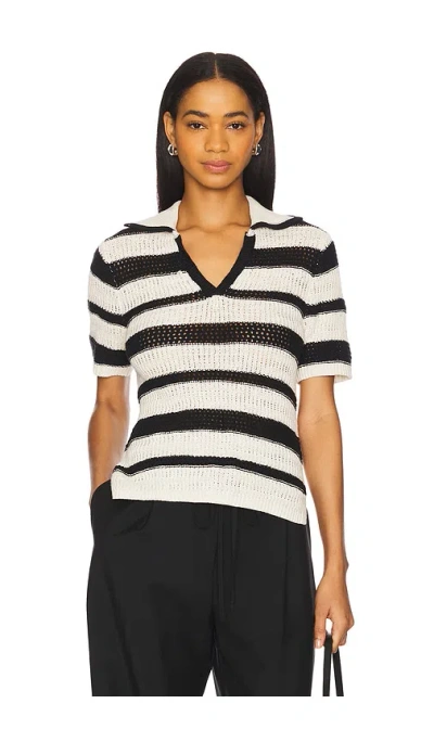 Sanctuary Stripe Cotton Polo Sweater In Bleached White Pinstripe