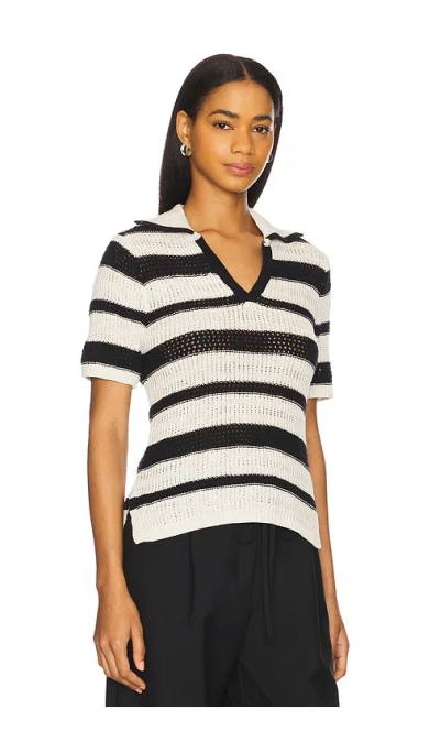 Sanctuary Stripe Cotton Polo Sweater In Bleached White Pinstripe