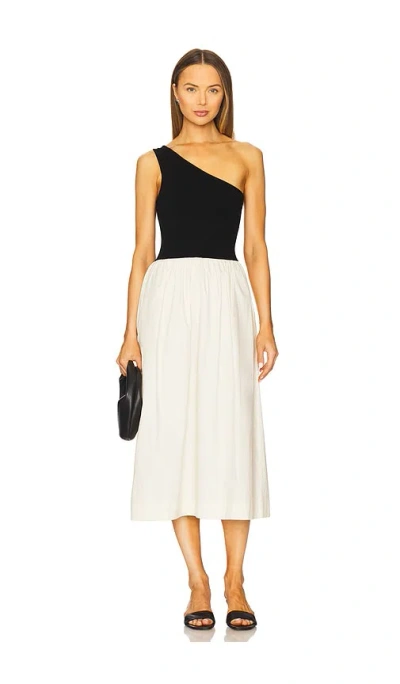 Rails Anita One-shoulder Colorblock Mixed Media Midi Dress In White