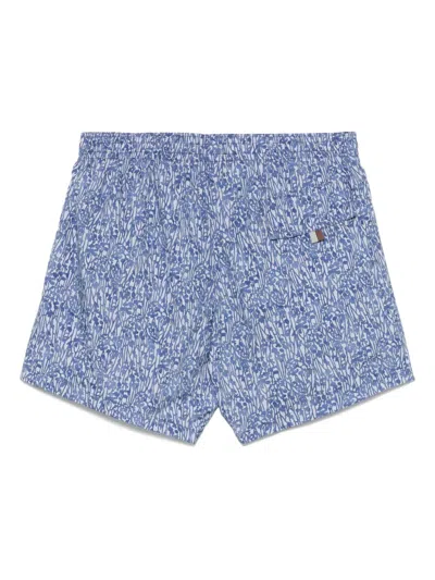 Canali Straight-leg Mid-length Printed Swim Shorts In Blue