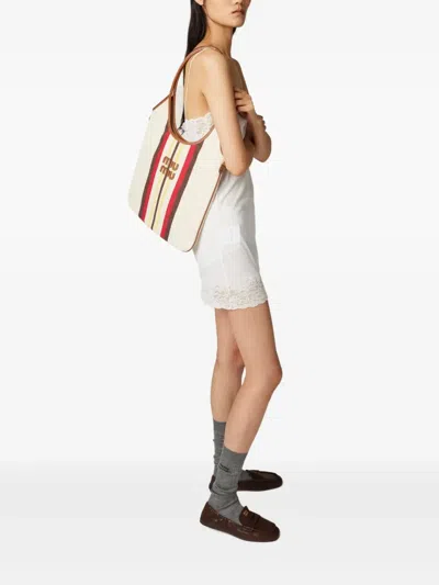Miu Miu Ivy Canvas And Leather Bag In Neutrals
