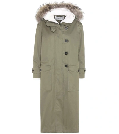 Shop Valentino Fur-trimmed Shearling-lined Parka In Deep Army