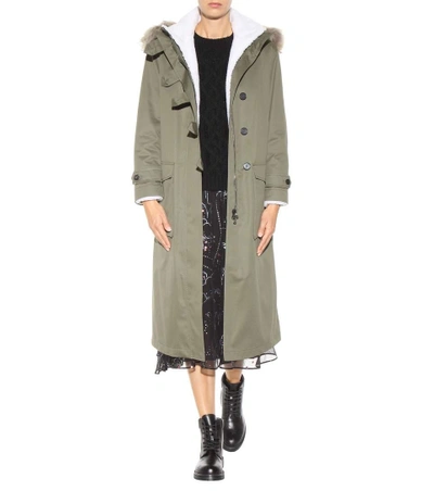 Shop Valentino Fur-trimmed Shearling-lined Parka In Deep Army
