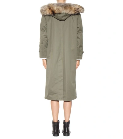 Shop Valentino Fur-trimmed Shearling-lined Parka In Deep Army