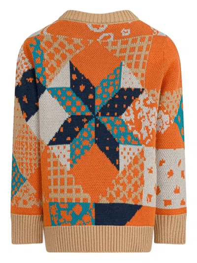 Etro Patchwork Cotton Jumper In Orange