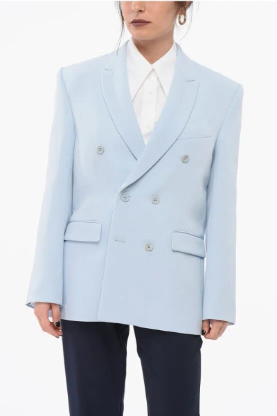Wardrobe.nyc Wool Double Breasted Blazer With Peak Lapel In Light Blue