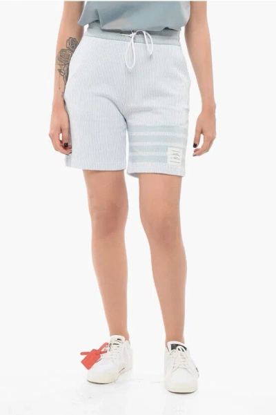 Thom Browne Drawstringed Silk Blend Shorts With Awning Motif In Multi