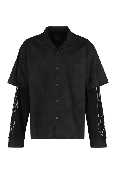 Givenchy Cotton Shirt With Pockets And Graphic Print In Black