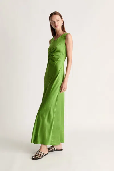 Lee Mathews Stella Silk Satin Ruched Dress In Apple
