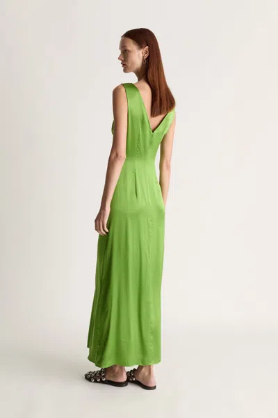 Lee Mathews Stella Silk Satin Ruched Dress In Apple