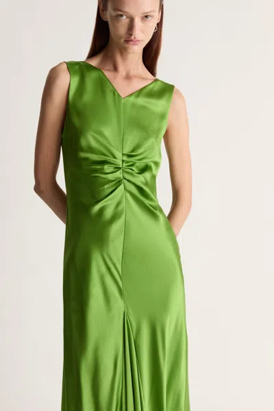 Lee Mathews Stella Silk Satin Ruched Dress In Apple