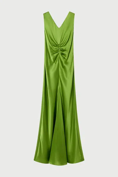 Lee Mathews Stella Silk Satin Ruched Dress In Apple