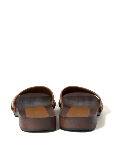 Miu Miu Canvas And Leather Studded Clog Sandals In Neutral