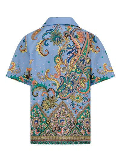Etro Blue Cotton Bowling Shirt For Boys In Blue