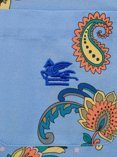 Etro Blue Cotton Bowling Shirt For Boys In Blue