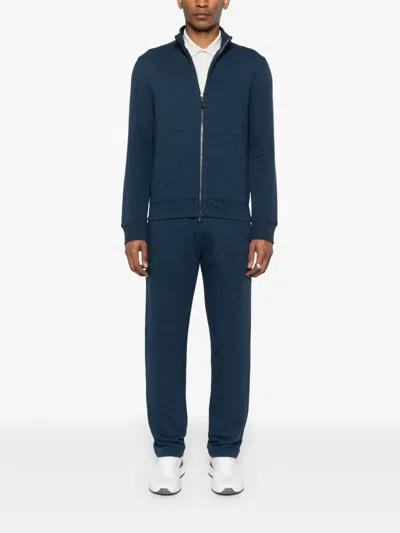 Canali Mélange-effect Track Pants In Blue
