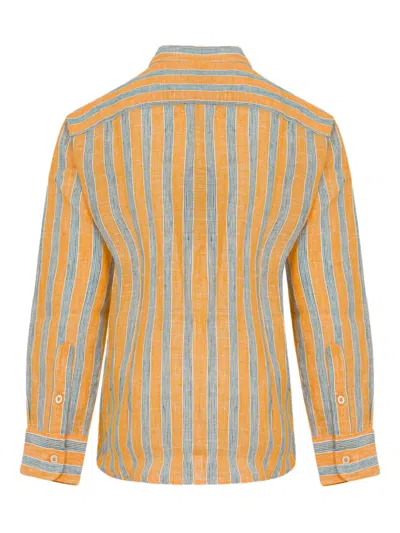 Etro Striped Linen Shirt In Orange