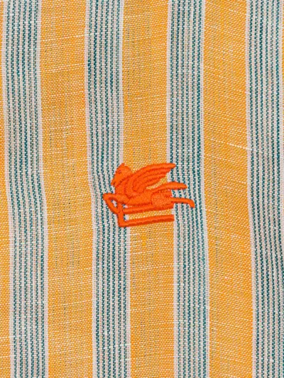 Etro Striped Linen Shirt In Orange
