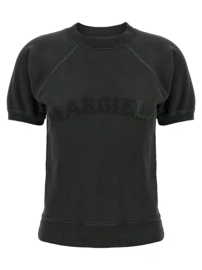 Maison Margiela Deconstructed Logo Sweatshirt With Ribbed Finish In Gray