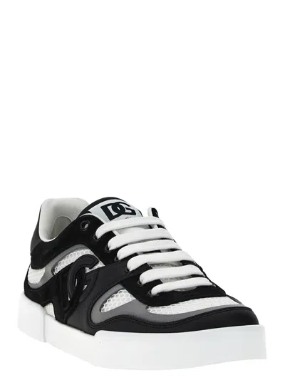 Dolce & Gabbana White And Black Portofino Light Sneakers