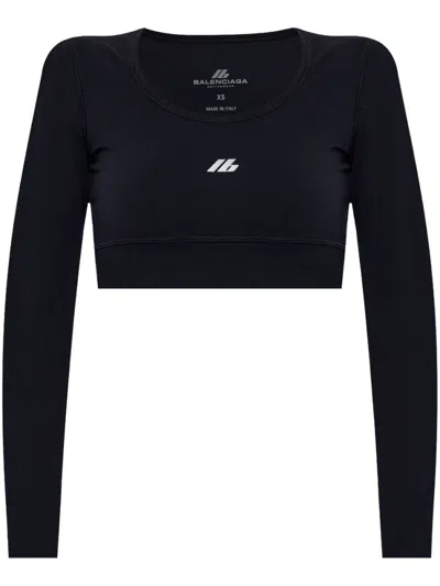 Balenciaga Black Activewear Top In Matt Nylon Blend In Black