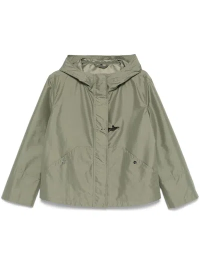 Fay Short Water-repellent Parka With Iconic Gancio In Green