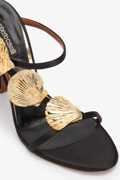 Roberto Cavalli Black Sandal With Shell Motif In Black
