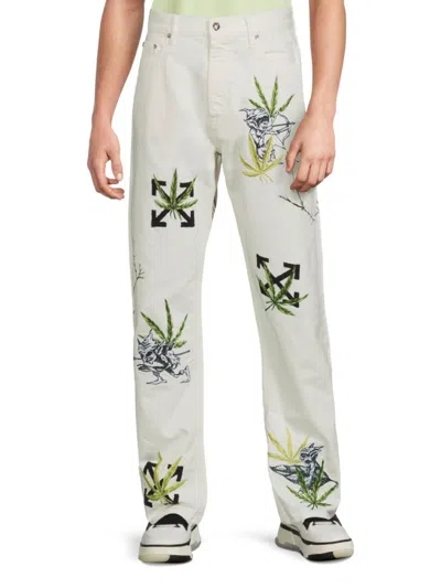Off-white Men's Printed Skate-fit Jeans In White Green
