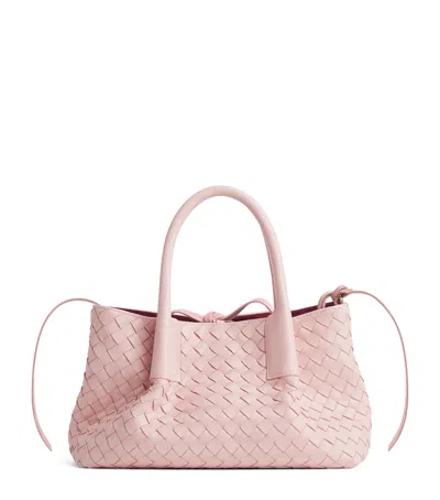Bottega Veneta Small Leather Intrecciato Pinacoteca Tote Bag In Pink