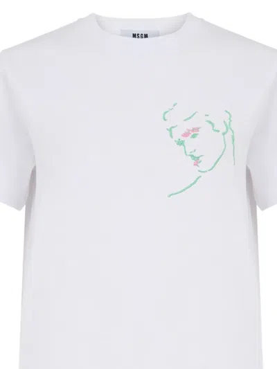 Msgm Embroidered T-shirt In White