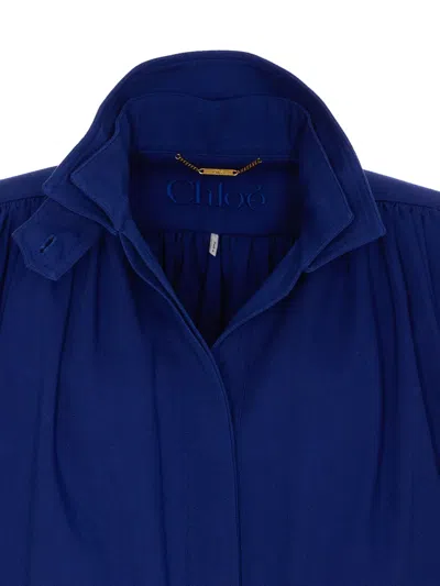 Chloé High-neck Utilitarian Jacket In Cotton Canvas In Blue
