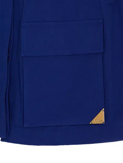 Chloé High-neck Utilitarian Jacket In Cotton Canvas In Blue