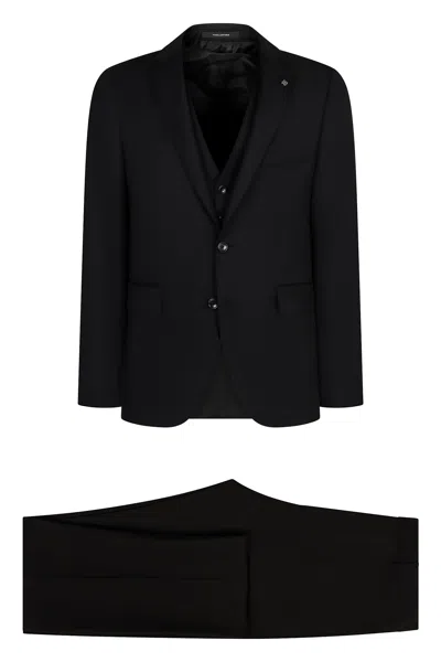 Tagliatore Stretch Wool Three-pieces Suit In Black