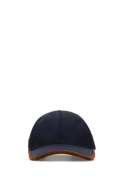 Prada Men's Nylon And Suede Baseball Cap In Blucacao