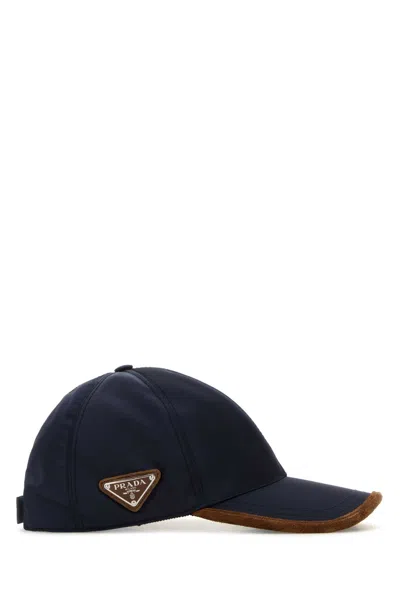 Prada Men's Nylon And Suede Baseball Cap In Blucacao