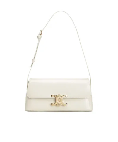 Celine Flap Shoulder Bag In White
