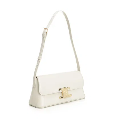 Celine Flap Shoulder Bag In White