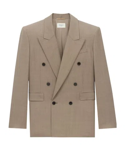 Saint Laurent Wool Doublebreasted Jacket In Nude