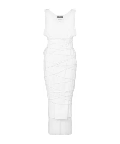 Moschino Open Back Midi Dress With Layered Ribbed Texture In White