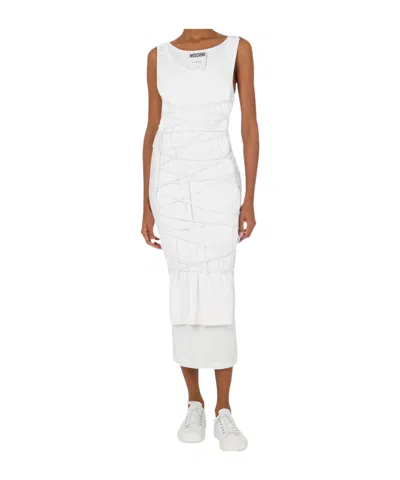 Moschino Open Back Midi Dress With Layered Ribbed Texture In White