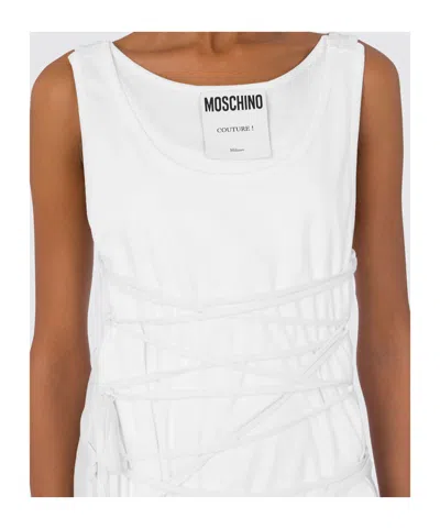 Moschino Open Back Midi Dress With Layered Ribbed Texture In White