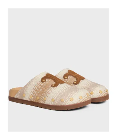Celine Pitea Clog In Striped Cotton Textile In Tan/light Brown