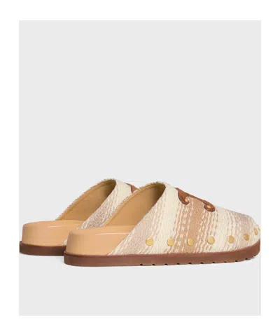 Celine Pitea Clog In Striped Cotton Textile In Tan/light Brown