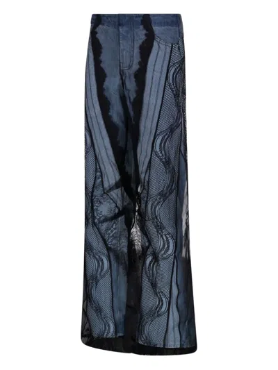 Christopher Esber Lace Embellished High Waist Trousers In Blue