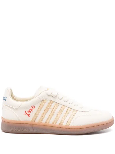 Dsquared2 Summer Lovers Canvas And Rafia Sneakers In Neutral