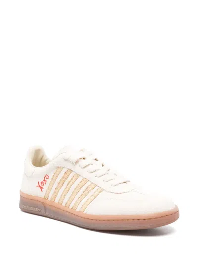 Dsquared2 Summer Lovers Canvas And Rafia Sneakers In Neutral