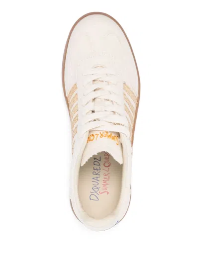 Dsquared2 Summer Lovers Canvas And Rafia Sneakers In Neutral