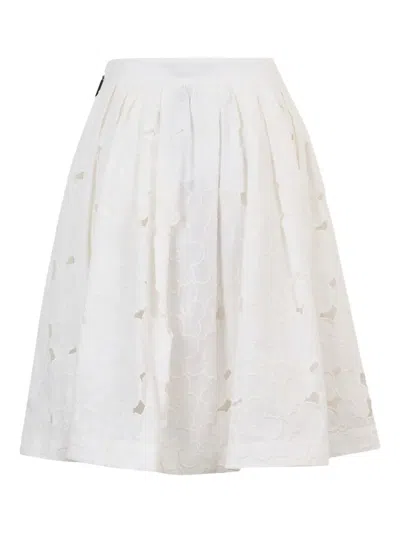 Msgm White Cotton Midi Skirt In White