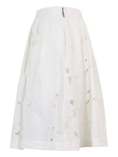 Msgm White Cotton Midi Skirt In White